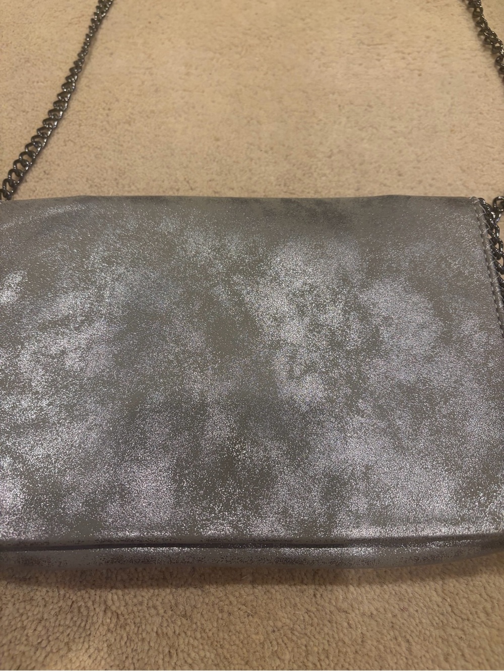 Silver Metallic Crossbody Bag with Chain Strap
